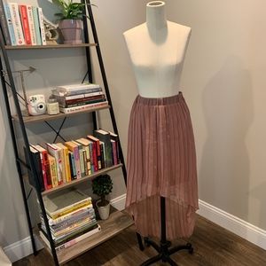 High Low Pleated Beige Maxi Skirt